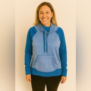 Champion Duo Dry Two-Tone Blue Hoodie | Soft Lined Thumbhole Sweatshirt Size S